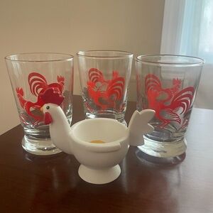 Rooster Juice Glasses and Egg Cup
